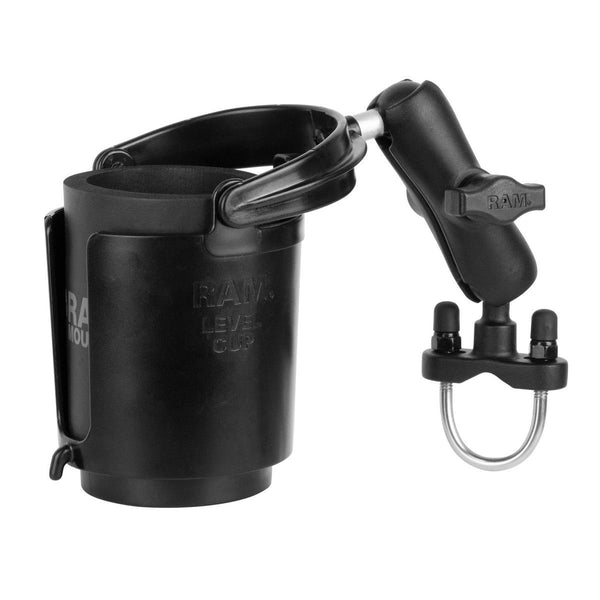 RAM Handlebar/Rail Mount with Level Cup 16oz Drink Holder - For Rails 1" - 1.25"