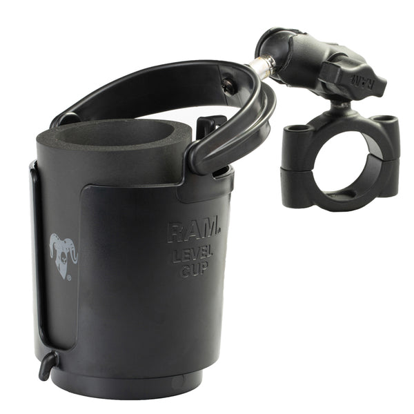RAM Torque Short Mount for 1 1/8" - 1 1/2" Rails with Level Cup 16oz Drink Holder
