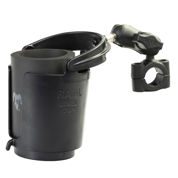 RAM Torque Short Mount for 3/4" - 1"  Rails with Level Cup 16oz Drink Holder