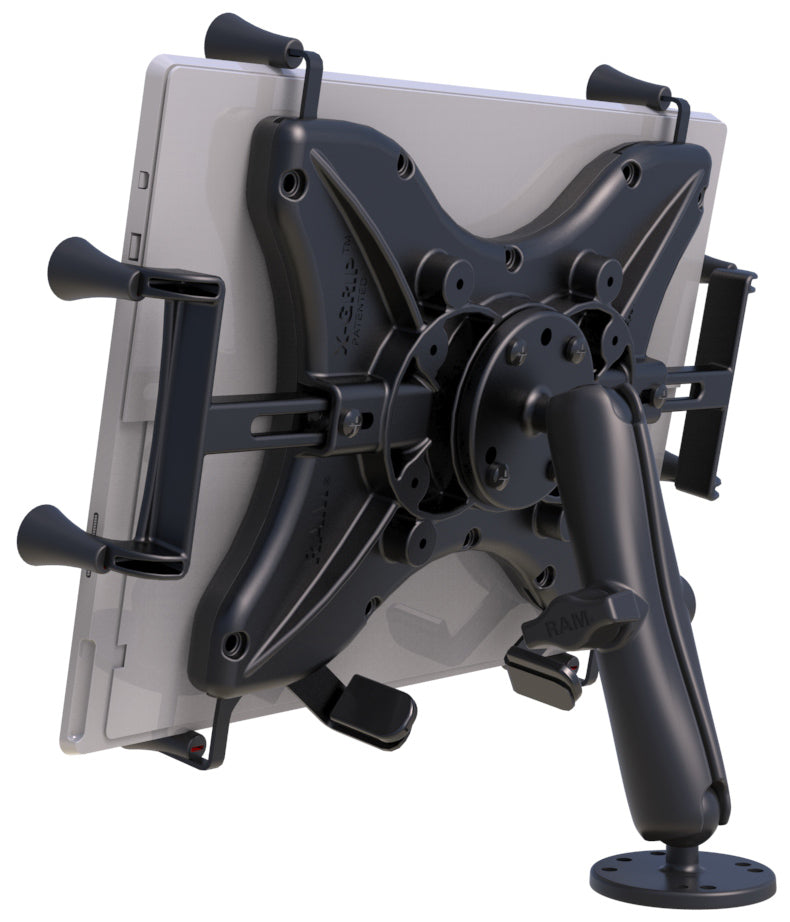 RAM Drill Down 1" Ball Long Mount with X-Grip Holder for 12" Tablets