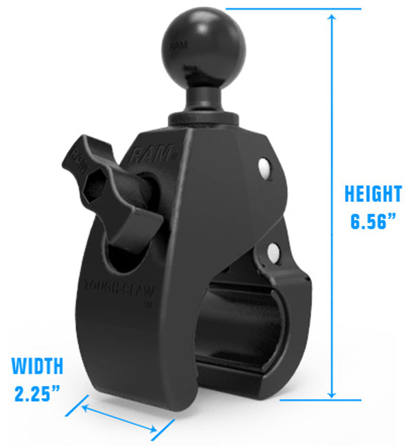 RAM Large Tough-Claw Clamp base with 1.5" Ball for Rail, Post, Tube