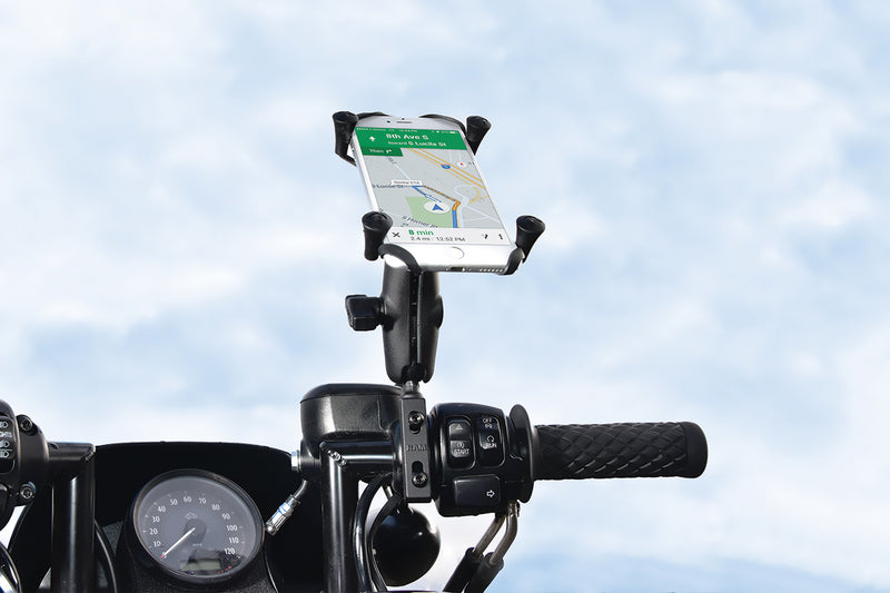 RAM Motorcycle Clutch / Brake Phone Mount with X-Grip Cradle and Tether