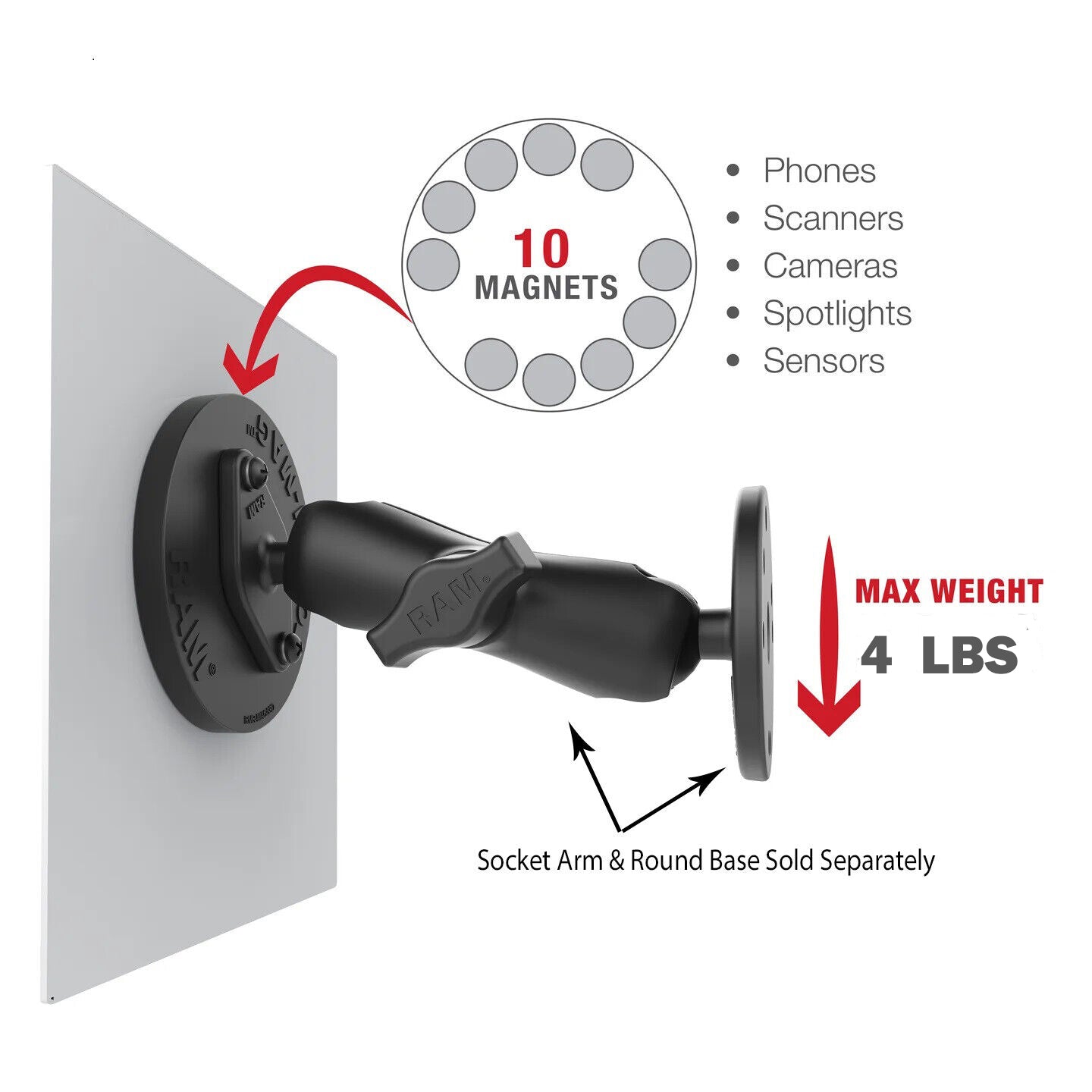 RAM Tough-Mag 88MM Diameter Magnetic Base with 1.5" Ball Diamond Base