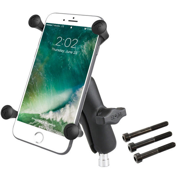 RAM Motorcycle M8 Screw Clamp Base Mount with X-Grip Holder for Larger Phones