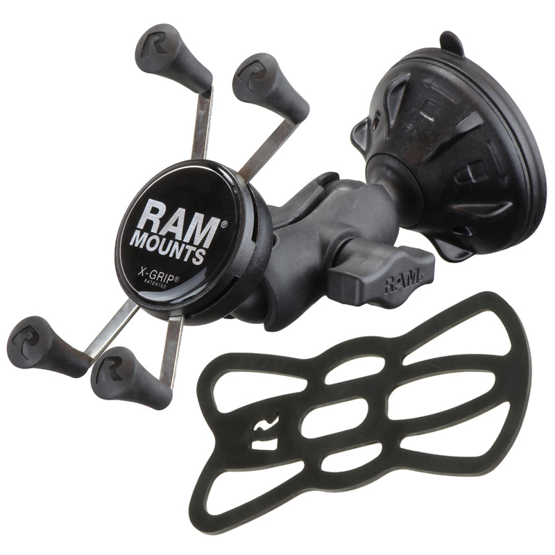 RAM Suction Cup Short Mount with X-Grip and Tether for Cell Phone