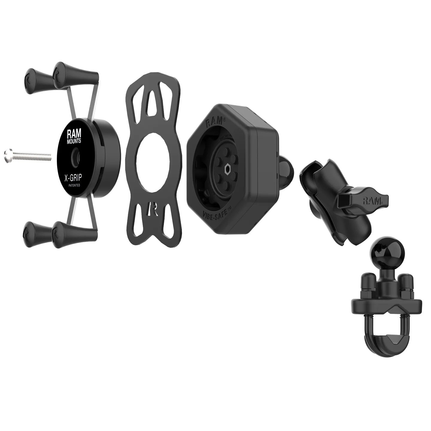 RAM Handlebar / Rail Short Mount with X-Grip Phone Holder and Vibe-Safe Adapter