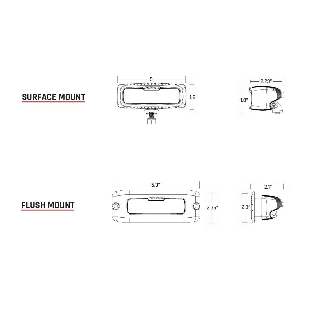 Rigid SR-Q Series PRO Spot Diffused LED Light Pair Flush Mount Black
