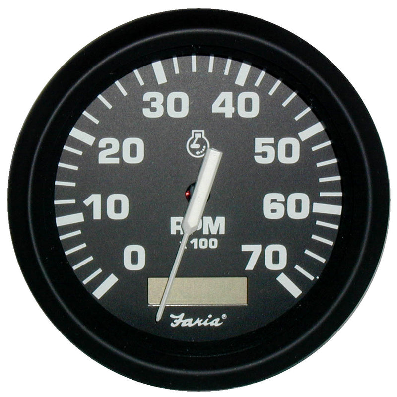 Faria Beede Euro Black 4" Tachometer with Hourmeter  7,000 RPM Gas - Outboard