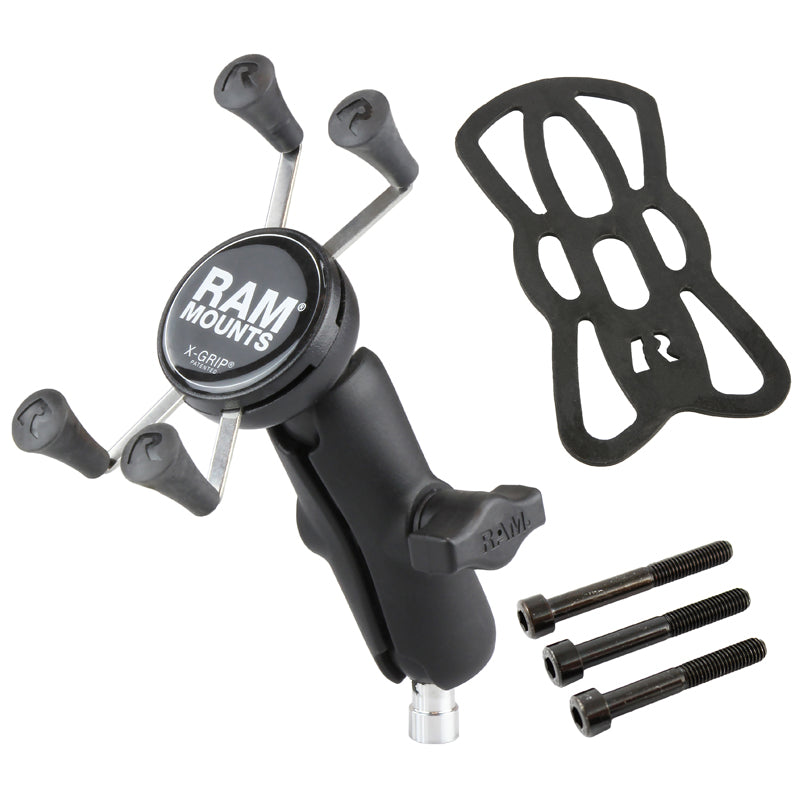 RAM Motorcycle M8 Screw Clamp Mount with X-Grip Phone Holder and Tether