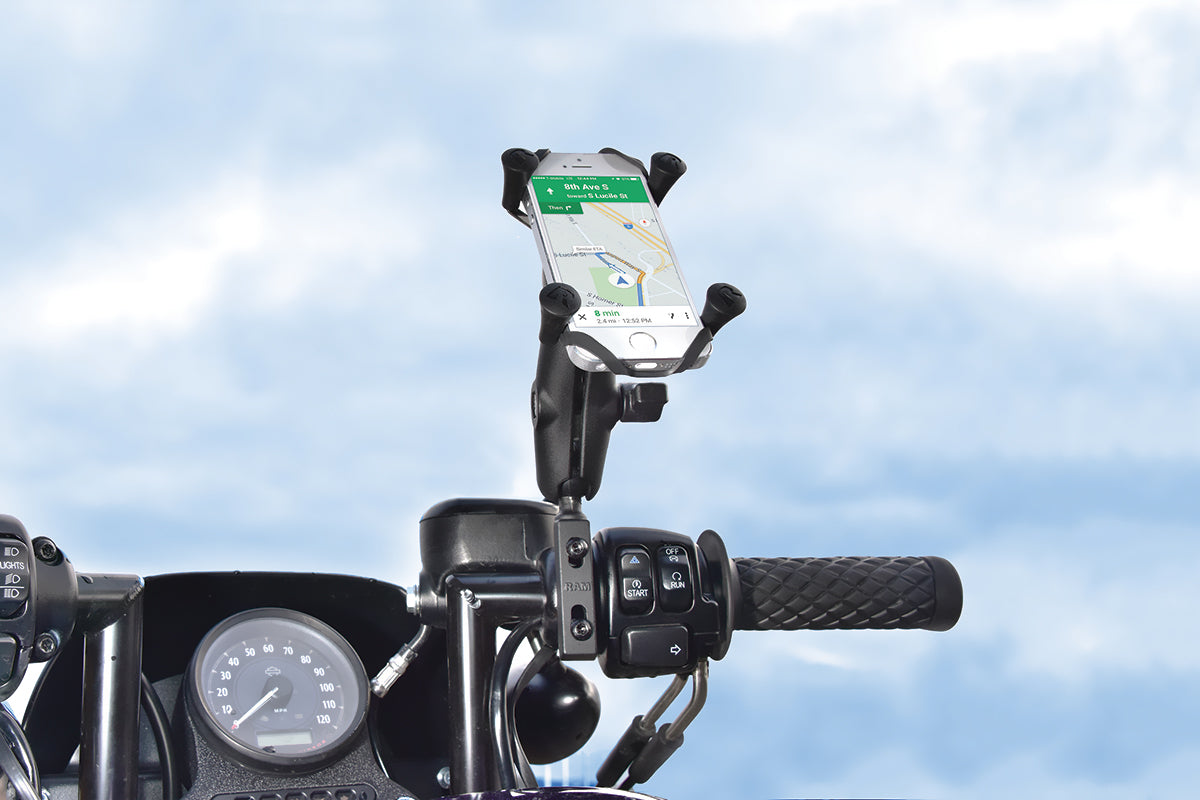 Motorcycle Clutch / Brake Reservoir Mount with X-Grip Holder and Safety Tether