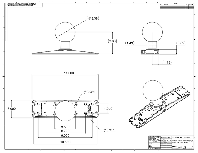 RAM Large Marine Electronics Mount with 3.35" Ball Base